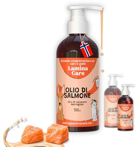 Lamina Care - Lachsöl Hunde und Katzen, Angereichert mit Omega 3, 6, EPA und DHA, Fortschrittliche Formel auf Lachsöl Katze für Gesunde Haut und Starke Gelenke, Natürliches Fischöl für Hunde