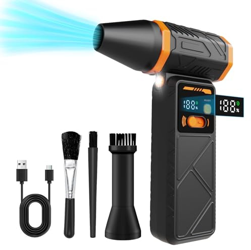 Taimimy Electric Air Duster,210000RPM Super Power Cordless Elektrische Staubgebläse,100-Gang,Unendlich Variable Geschwindigkeiten, mit Akku und Licht für Computer, Tastatur, Haus, Auto