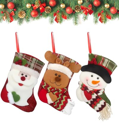 EXTFANS Nikolausstiefel Zum Befüllen 3er-Set: Mini-Nikolausstrumpf zum Aufhängen für Baum und Kaminsimsdekoration, 3D-Weihnachtsstrumpf Festliche Dekoration für Kamin, Weihnachtsbaumwand, Treppe