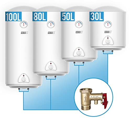 Aquamarin® Warmwasserspeicher - Elektro, 30l Speicher, Energiesparend, 1500W Heizleistung, max. 75°C, Thermometer, Sicherheitsventil, Magnesiumanode - Boiler, Warmwasserboiler, Wasserboiler