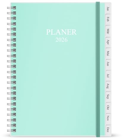 Kalender 2026, A5-Wochenplaner mit Monatsregistern, January 2026-December 2026, Diary 2026 elastischer Verschluss, Doppeldrahtbindung, einfache Organisation täglichen Lebens, 14,8×21cm, Planer 2026