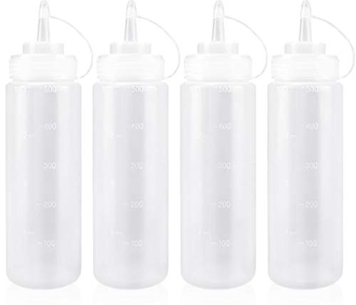 Keleily Squeeze Flasche mit Kappe 4 Stück Plastik Condiment Flaschen 500ml für Gewürze, Ketchup, Senf, Mayo, Olivenöl, Klar, 16oz
