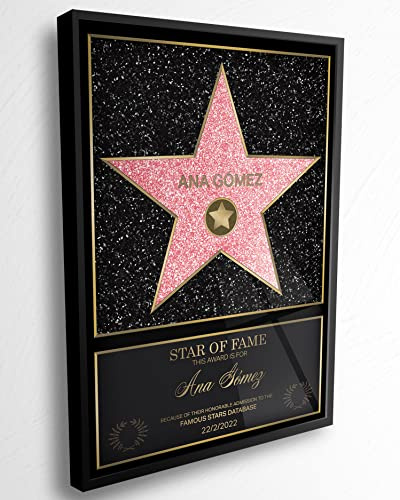 Panorama Persönlicher Hollywood Stern Walk of Fame 35x50 cm - Personalisierte Geschenke - Gerahmtes Methacrylat - Star of Fame Urkunde mit Name und Aluminiumrahmen Personalisiert mit Namen und Datum