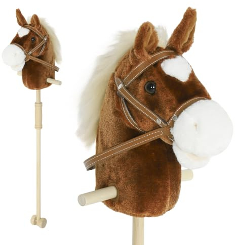AIYAPLAY Hobby Horse Steckenpferd mit Sound, Griffe für Kinder 24+ Monate | Rolle, Holzstock, Hobby Horsing aus Polyester mit Langer Mähne, Stockpferd & Rollenspiel