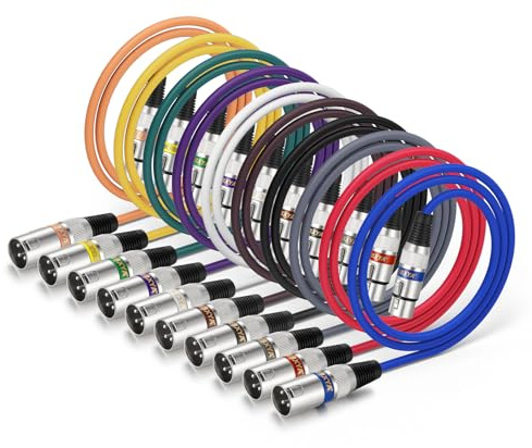 EBXYA XLR-Kabel Mikrofonkabel 1 m/3 Fuß, 10er-Pack, Mic-Patch-Farbkabel – Stecker auf Buchse, XLR-Buchse, symmetrisches XLR-Kabel