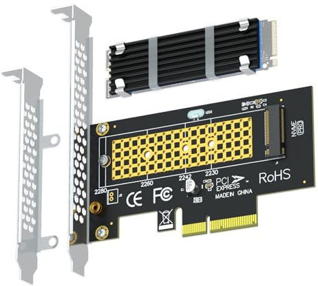 GLOTRENDS PA09-HS NVMe zu PCIe 4.0 X4 Adapter Mit Kühlkörper für 2280/2260/2242/2230 M.2 NVMe SSD