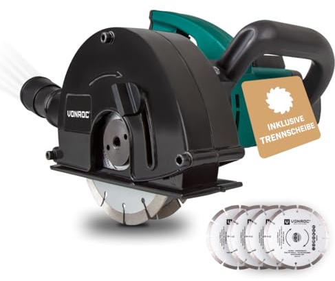 VONROC Schlitzfräse Mauernutfräse mit Absaugung [1700W] - Nutfräser für Kabelnut [14/19/29mm] - Schlitzmaschine 150mm mit Schnittiefe [4-40mm] inklusive 4 Diamantscheiben