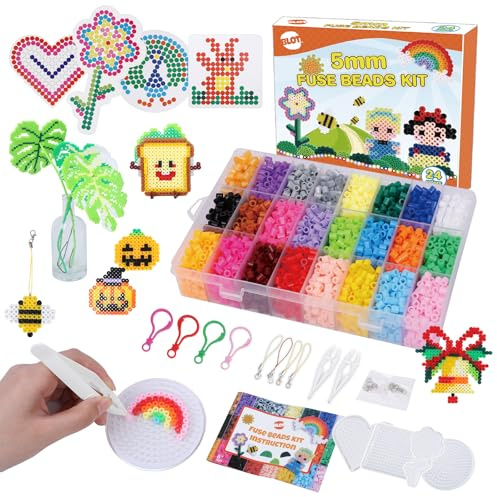 BLOT 4000 Bügelperlen Set 24 Farben Bügelperlen für Kinder Mädchen Jungen DIY Steckperlen mit Platte Zubehör Muster in Organizerbox, 5mm