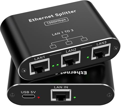 PVBCTCSID LAN Splitter 1 Auf 3 1000Mbps Netzwerk Switch Verteiler Gigabit Ethernet Switch 3 Port RJ45 LAN Kabel Splitter Unterstützt 3 Geräte Gleichzeitig Funktioniert mit Cat5/5e/6/6e/7/8 Kabeln