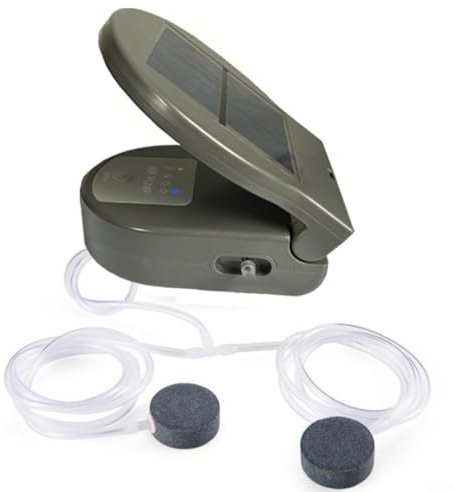 Solar-Teichpumpe mit Batteriebelüfter, tragbare Sauerstoffpumpe für Teiche, solar, wiederaufladbar, 2600 mAh, 3 Modi, hohes niedriges Intervall, kompaktes ABS-Design mit Metallschnalle, Grau (2600 mAh