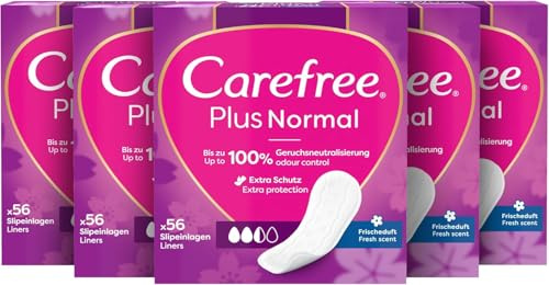 Carefree Slipeinlage Plus Normal mit Frischeduft, 5 x 56 Stk | Super saugstarke Slipeinlagen, schließen Flüssigkeiten sofort ein, bis zu 100% Geruchsneutralisierung