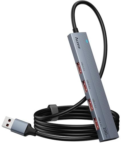 Aceele USB Hub 3.2 Gen 2 Splitter mit 4 USB-A-Anschlüssen, USB 3.2 Datenhub mit 120 cm Kabel, geeignet für Laptops, Desktops PC, Xbox und Mac usw