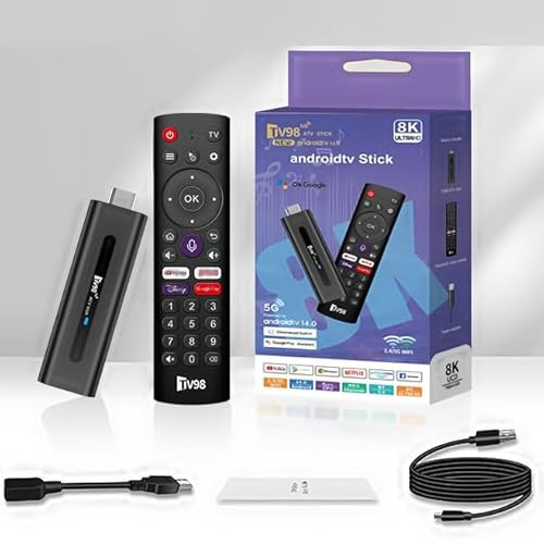 Android 14.0 TV Stick Box, 8K UHD Streaming Player 2025, Smart TV Box mit 2GB RAM 16GB ROM, Dual WiFi 2.4G/5.8G, Bluetooth 5.0, Sprachsteuerung, HDMI Plug & Play Media Player