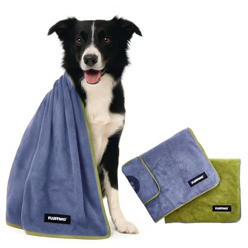 FLUFFINO Hundehandtuch 2er Set - 120x70cm - extrem saugfähig und weich - Waschbar bei 60°C, schnell trocknendes Mikrofaser-Handtuch für mittelgroße & große Hunde