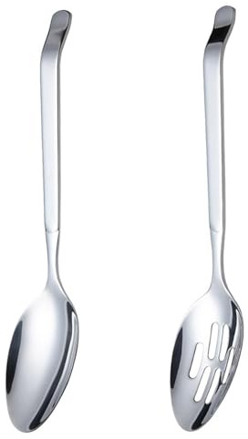 EQLEF Servierlöffel groß, servierlöffel edelstahl groß Langer Griff servierlöffel mit schlitz großer löffel Servierlöffel rührlöffel Für Parteien Küche (2 Pcs) 27.6 * 5.8cm QLJ00844