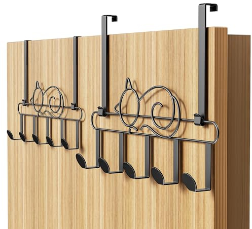 Alsonerbay Türhaken Schwarz 2er Set, Türgarderobe zum Einhängen | Türhakenleiste & Kleiderhaken mit 10 Haken. Jackenhalter, Garderobenleiste & Door Hanger für Badezimmer, Wand & Küche