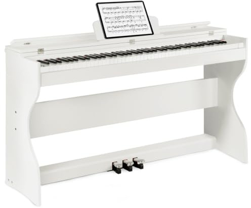 MUSTAR 88 Tasten E-Piano mit 3 Pedal-Adapter, Möbel-Ständer, Weiß | Digitalpiano für Anfänger mit gewichteten Tasten, doppelten Kopfhöreranschlüssen, USB-MIDI, LCD-Bildschirm