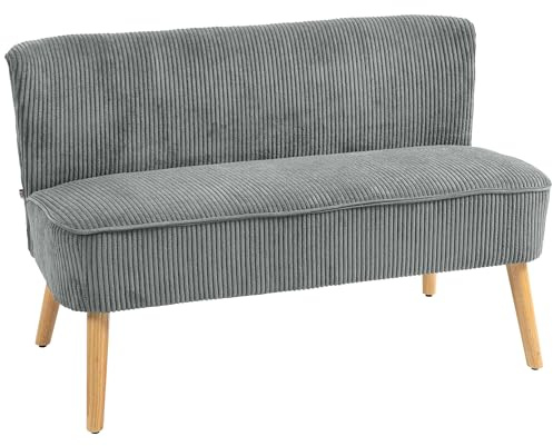 HOMCOM Sofa 2 Sitzer Couch, Kleine Loveseat mit Cord-Optik Modern Polstersofa für Wohnzimmer, Schlafzimmer, kleinen Raum, Grau 117 x 56,5 x 77 cm