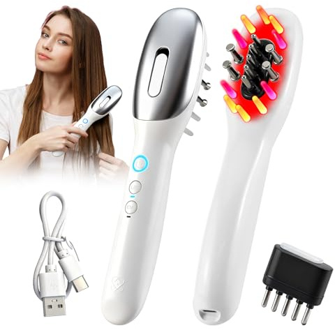 Heasin Kopfmassagegerät Elektrisch, Kopfhaut Massagebürste Elektrisch mit Haaröl Applikator, Tragbare Rotlicht Kopfmassage Bürste Electric, EMS Mikrostrom und Vibration