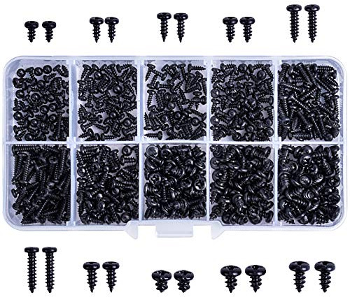 500 Stück Blechschrauben Kreuzschlitzschrauben Kohlenstoffstahl Selbstschneidende Schraube, Schwarz Kreuzschlitz Schrauben Sortiment Linsenschrauben für Holz Weichmetall - M2 M2.3 M2.6 M3