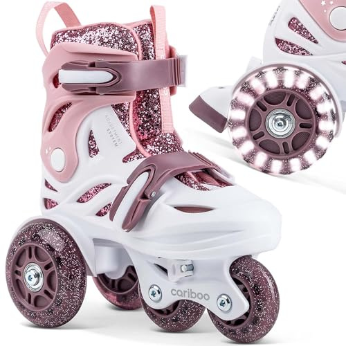 Cariboo Rollschuhe Für Kinder Inliner Für Anfänger Verstellbar XS 26-30 Mit Lernlaufräder Glitzern Rosa Purpur Ballerina