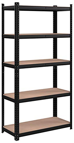 SONGMICS Schwerlastregal, Kellerregal, Lagerregal, 40 x 90 x 180 cm, Regal mit Stahlgestell, bis 875 kg belastbar, 5 verstellbare Ablagen, schwarz GLR040B01