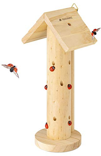 Navaris Marienkäferhaus Insektenhotel aus Holz - Insektenhaus für Marienkäfer Insekten - Hotel für Garten Balkon Terrasse - Hotel aus Kiefernholz
