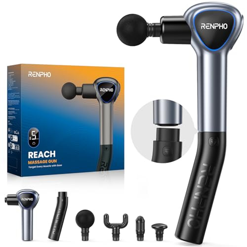 RENPHO Massagepistole Bestes Geschenk mit Verlängerungs Griff, Reach Massage Gun Massagegerät, Muskel Massage mit Berührbarem LED Bildschirm für Heimtraining und Entspannung, Grau