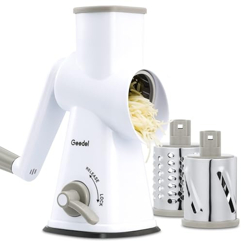 Käsereibe, Manuelle Trommelreibe mit 3 abnehmbaren Trommelblättern, Schnelles Schneiden Gemüsehobel, ideal als Kartoffelreibe, Nussreibe mit Kurbel, Nussmühle, Mandelmühle