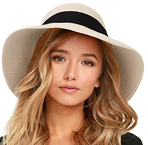 FURTALK Damen Sonnenhut UV-Schutz Strandhut UPF Strohhut mit Breite Krempe | UPF 50+ Sonnenschutz, Faltbar Sommerhut, Modisch, Trendig