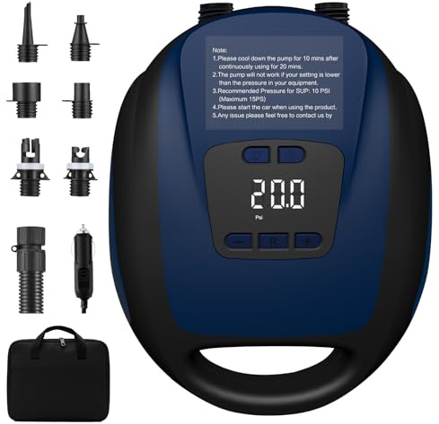 Sup Pumpe Elektrisch,20psi Schlauchboot Pump,Sup Pumpe mit intelligenter zweistufiger Auto-Off-Funktion,Elektrische Luftpumpe Sup für Paddelboard, Aufblasbares SUP und Boot (Dark Blue)