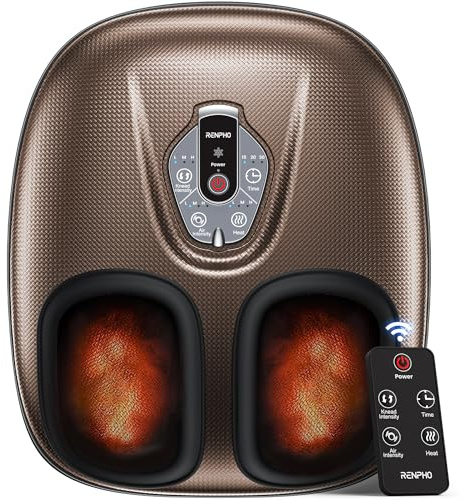 Tragbar Fußmassagegerät mit Wärme, Fussmassagegerät Elektrisch Testsieger | 3D-Knetrollen, Shiatsu-Massage & Luftkompression mit 3 Verstellbaren Intensitäten, Geschenk für Männer, Braun