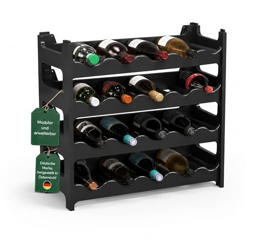 ARTECSIS® Weinregal stapelbar & modular erweiterbar Kunststoff für 24 Weinflaschen (schwarz) - Stabiles Flaschenregal & Getränkeregal Gastronomie-Qualität - Flaschen Weinständer & Weinflaschenhalter