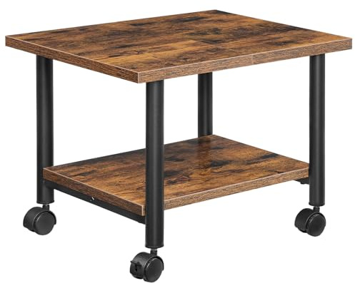 HOOBRO Druckertisch, Druckerwagen mit arretierbaren Rädern Druckerständer rollbar mit 2 Ebenen, Druckerhalter Industrie-Design, Rollcontainer, für Büro, Fax, Dunkelbraun und Schwarz EBF02PS01G1