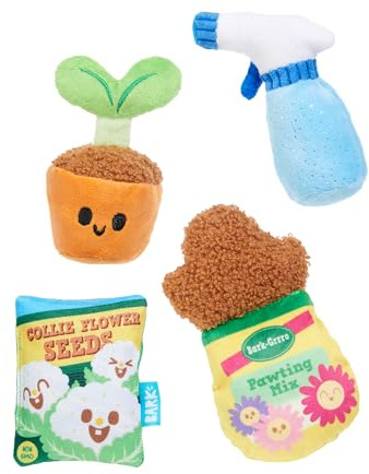 Barkbox BARK Greenhouse Gang Hundespielzeug-Set, 4 Plüsch-Gartenspielzeug, XS/S Größe