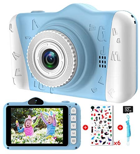 ITSHINY Kinderkamera - Digitalkamera mit 3,5-Zoll-Großbildschirm, 1080P HD 12MP, 32GB SD-Karte, USB wiederaufladbar, Selfie, für 3-10 Jahre, Blau