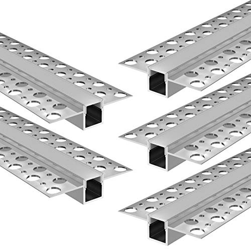 Alupona FEDA 5er-Set LED Trockenbauprofil – eloxiertes Aluminiumprofil 2 m für LED-Streifen bis 10 mm | Flächenbündiger Einbau in 12,5 mm Gipskarton | Deckenprofil Wandprofil
