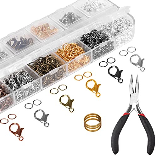 960 Stück Kettenverschluss für armbänder, Armbandverschluss, 120 Stück Karabinerverschlüsse mit 840 Stück Biegeringen für Schmuckhandwer DIY, mit Schmuckzange Osenöffner, Gold,Silber