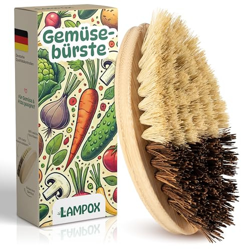lampox® Gemüsebürste aus Bambus in Zwei Härtegraden, Reinigungsbürste für Obst, Gemüse, Kartoffel, Karotten, Wurzelbürste, Bürste zur Gemüsereinigung, Spülbürste, Kartoffelbürste, Obstbürste