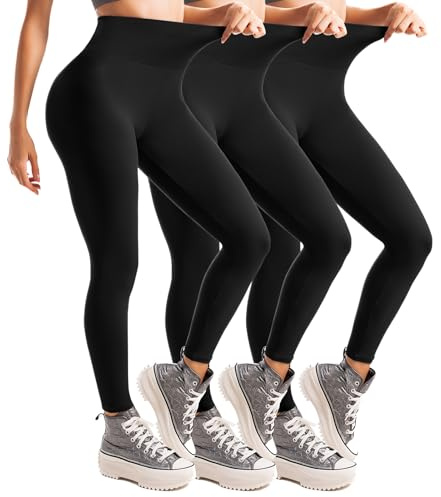Leafigure Leggings Damen High Waist, Leggins Blickdicht Schwarz für Sport Gym Yoga 3er Pack S-M