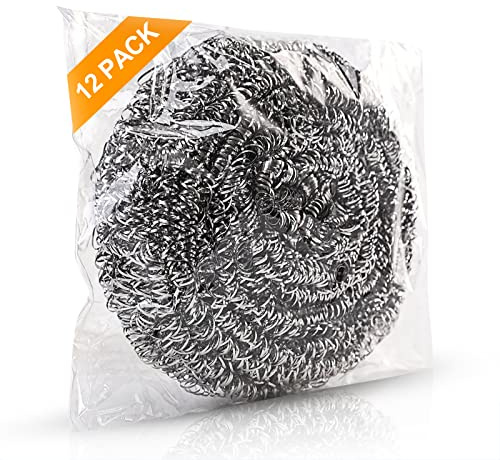 ovwo Stahlwollpads, 12er, Für verbrannte Rückstände & starke Verkrustungen | 23g/Pack, hochwertige Edelstahl-Scheuerspirale, scheuerstarker Stahlschwamm für Töpfe, Pfannen, Grills und Spülbecken