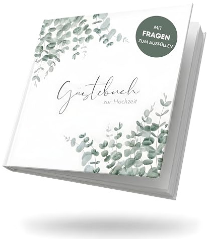 MAVANTO Gästebuch Hochzeit mit Fragen zum Ausfüllen - Hochwertiges Hochzeitsgästebuch für unvergessliche Erinnerungen (44 Doppelseiten, Eukalyptus)