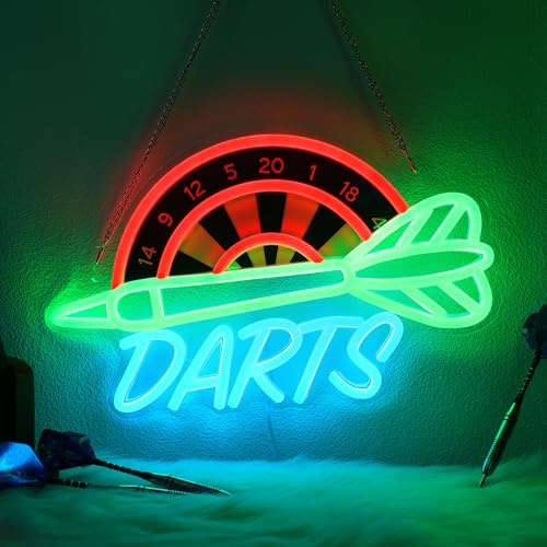 CoolGift Mart Darts Neon Licht, Dimmbare LED Dart Neon Wandschild USB Powered, Dekorationen für Schlafzimmer Wohnzimmer Spielzimmer Mann Höhle Bars Clubs, Geburtstagsgeschenk für Darts Enthusiasten