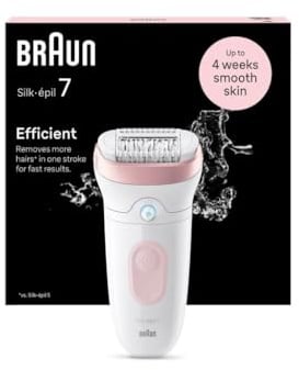 Braun Silk-épil 7 Damen-Epilierer, elektrischer Epilierer für Damen mit breitem Kopf für eine einfache Epilation, nass & trocken, lang glatte Haut, 7-000, Weiß/Rosa