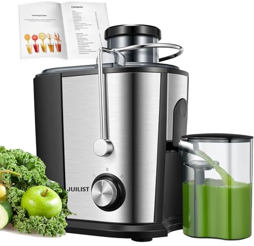 Juilist Entsafter Gemüse und Obst, Bis zu 800 W Juicer mit Großer Einfüllschacht (65 mm), 2 Geschwindigkeitsstufen, Anti-Tropf-System & Anti-Rutsch-Füße, Leicht zu bedienen und zu reinigen 600W