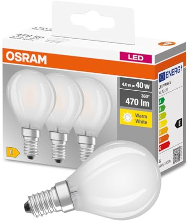 Osram LED Base Classic P Lampe, in Tropfenform mit E14-Sockel, nicht dimmbar, Ersetzt 40 Watt, Matt, Warmweiß - 2700 Kelvin, 3 Stück (1er Pack)