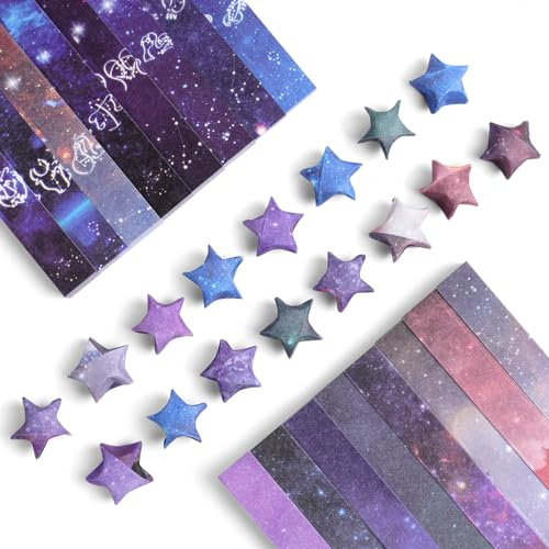 OFFCUP Origami Stern Papierstreifen, 1080 Stück Glücksstern Papierstreifen Sternenhimmel Muster Kunsthandwerk Sterne Papier Origamipapier für Bastelarbeiten, Dekoration, Karten Geschenk