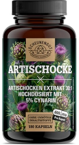 Artischocken Kapseln Hochdosiert 2400mg -WICHTIG: 30:1 Extrakt (=72000mg reine Artischocke je Tagesdosis) +5% Cynarin -Artischockenextrakt- Artischocken Kapseln DE SCHEUNENGUT®