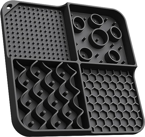 Eiito Lick Mat Hund 1 Stück Leckmatte mit Saugnäpfen, BPA-frei, spülmaschinenfest, Hund Katze Leckpad für Badetraining (Schwarz)…