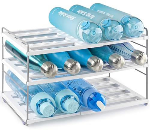 mepure Flaschen Organizer – Ausziehbares & Verstellbares 3‑stufiges Flaschenregal, Metallrahmen mit Anti-Rutsch, Platzsparend für Flaschen, Küche, Kühlschrank, Vorratsraum und Büro